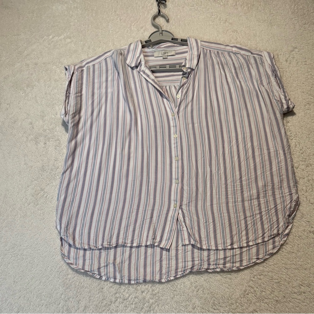 Loft Striped Button Down Cap Sleeves Size XL Multicolored